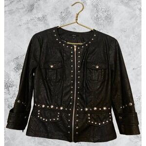 Sele Women's Black Studded Faux Leather Jacket‎ Blazer Jacket Size L